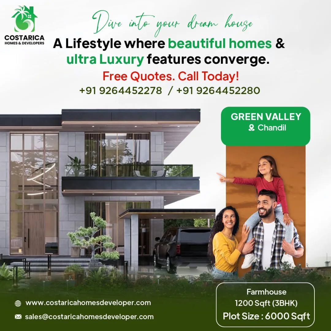 π‘β¨ Where Luxury Embraces Nature β¨π‘
Imagine waking up to the soothing sounds of a manmade waterfall, stepping out into lush green surroundings, and enjoying a morning walk beside a serene canal road. At Green Valley, Chandil, every day is a retreat β not just a residence, but a lifestyle.
From tennis matches and poolside relaxation to yoga under the sky and fine dining within the community, this is more than just landβit's where your dream home begins.
πΏ Discover a place where nature meets luxury.
π Build not just a home, but a legacy.
π Call now for a free quote and take your first step toward paradise.
π Location: Green Valley, Chandil
π² +91 9264452278 / +91 9264452280
π www.costaricahomesdeveloper.com
π§ sales@costaricahomesdeveloper.com
π Read the full story on our blog: https://www.costaricahomesdeveloper.com/blog
#DreamHome #LuxuryLiving #GreenValleyChandil #CostaricaHomes #NatureAndLuxury #RealEstateIndia #ChandilPlots #BuildYourDreamHome #PeacefulLiving #ModernLifestyle #PropertyInvestment #LuxuryAmenities #CNTFreePlots #HomeWithNature #LiveTheDream